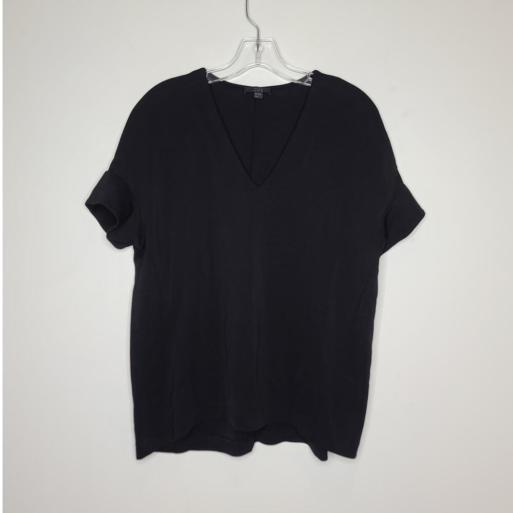 COS black v-neck short drop sleeve blouse shirt - XS